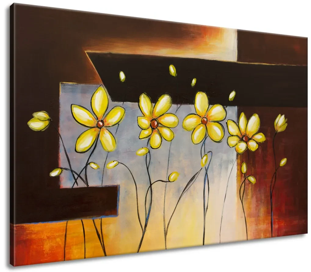 Gario Ručne maľovaný obraz Žlté kvietky Rozmery: 120 x 80 cm