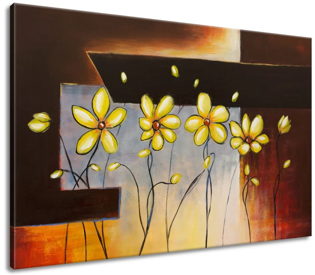 Gario Ručne maľovaný obraz Žlté kvietky Rozmery: 70 x 100 cm