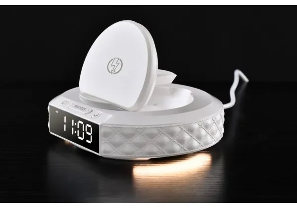 Immax 08983L - Budík s LCD a bezdrôtovou Qi nabíjačkou 27W/9V biely