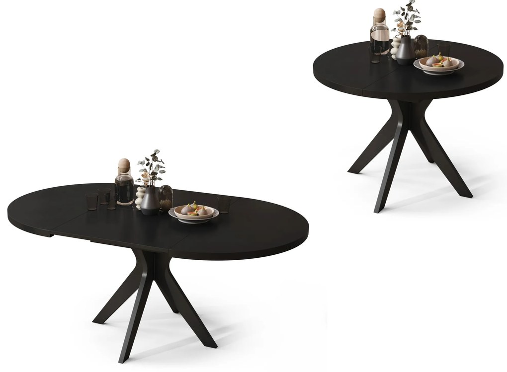 RENZO Čierny - OKRÚHLY STÔL Ø110 ROZKLADACÍ DO 180 cm | DO KUCHYNE JEDÁLNE OBÝVAČKY RETRO