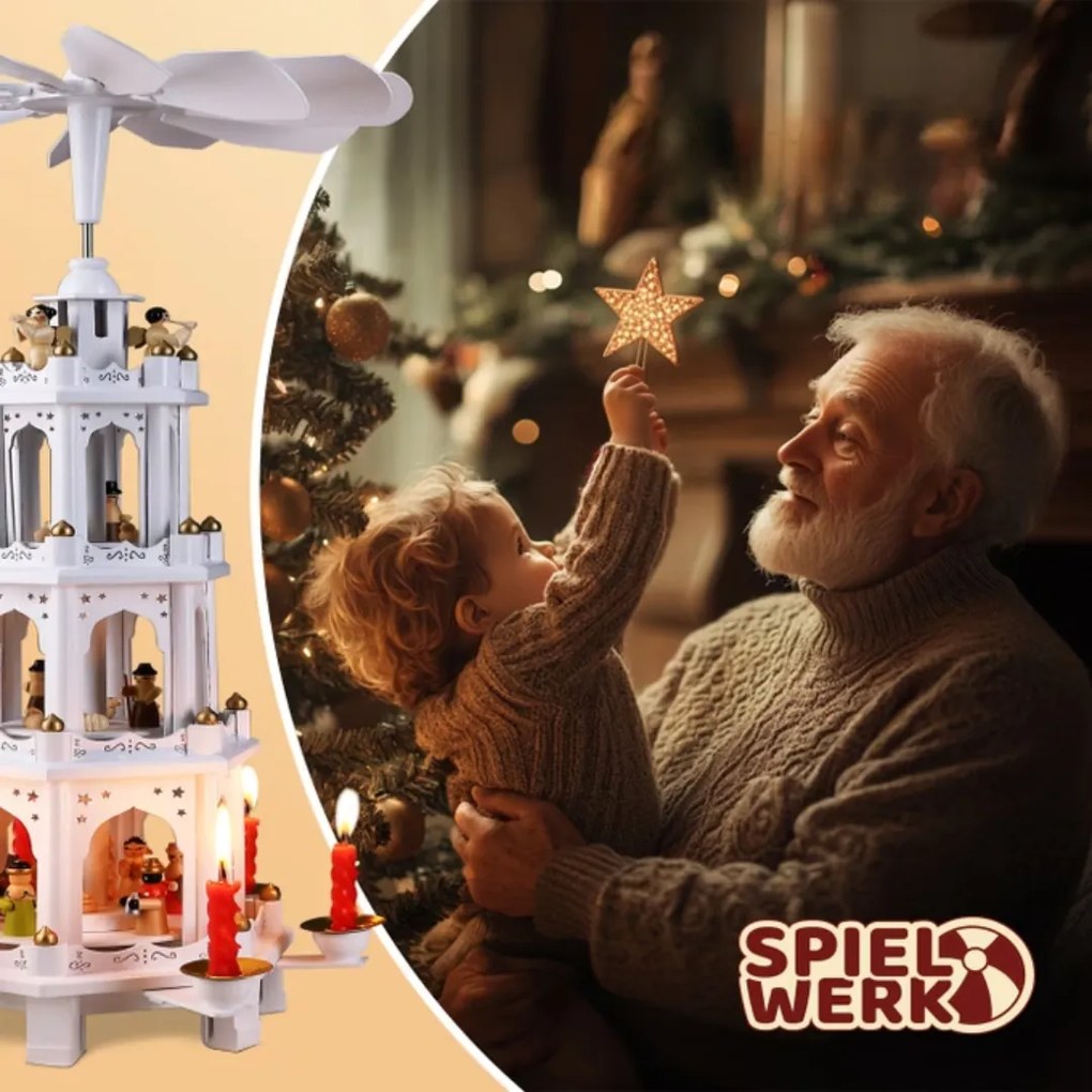 Vianočná pyramída MERRY, 60x20x20cm, biela Spielwerk