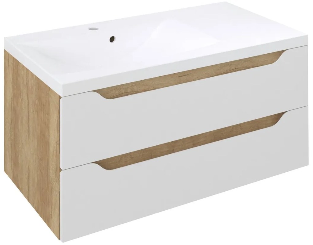 Sapho Sapho, WAVE umývadlová skrinka 89,7x45x47,8cm, ľavá, biela/dub Alabama, WA092-3022