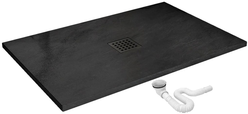 Rea Black Rock, konglomerátová sprchová vanička 120x90x3,5 cm + sifón, čierna, REA-K4580