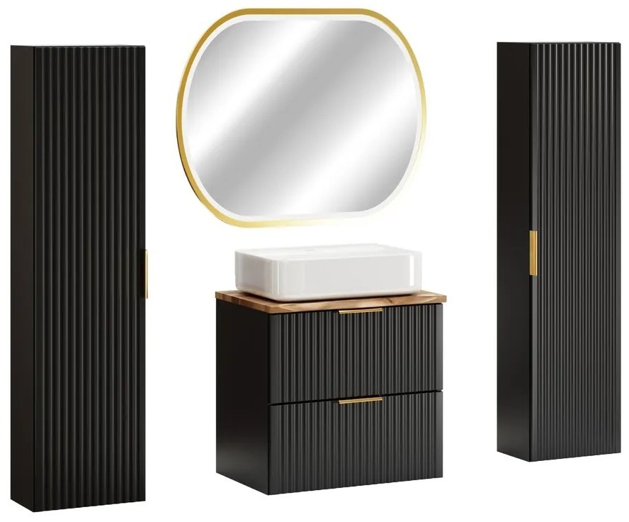 Kúpeľňová zostava Casad Nature Magic s doskou, umývadlom, skrinkami a zrkadlom 60 cm čierna