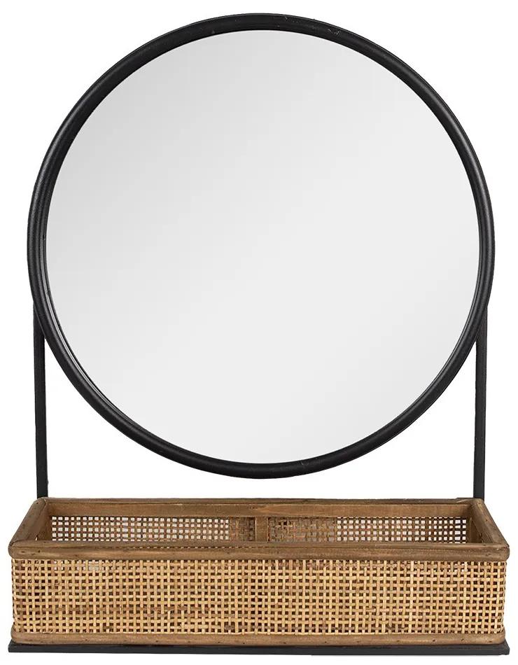 Čierno-hnedé nástenné zrkadlo s priehradkou s výpletom - 40*12*51 cm