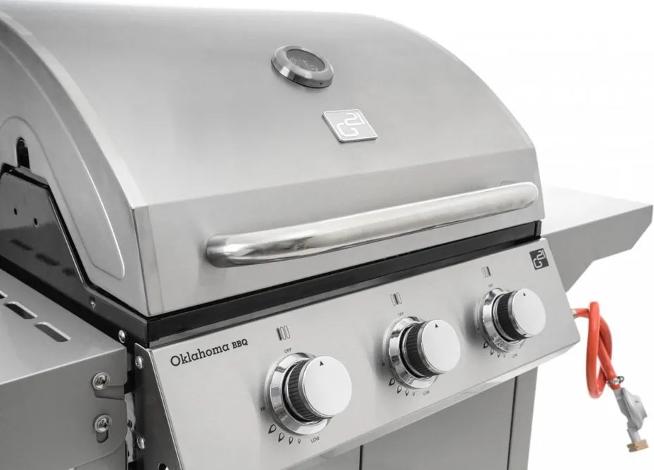 Plynový gril OKLAHOMA BBQ, 3 horáky, s redukčným ventilom, strieborná Penta CZ