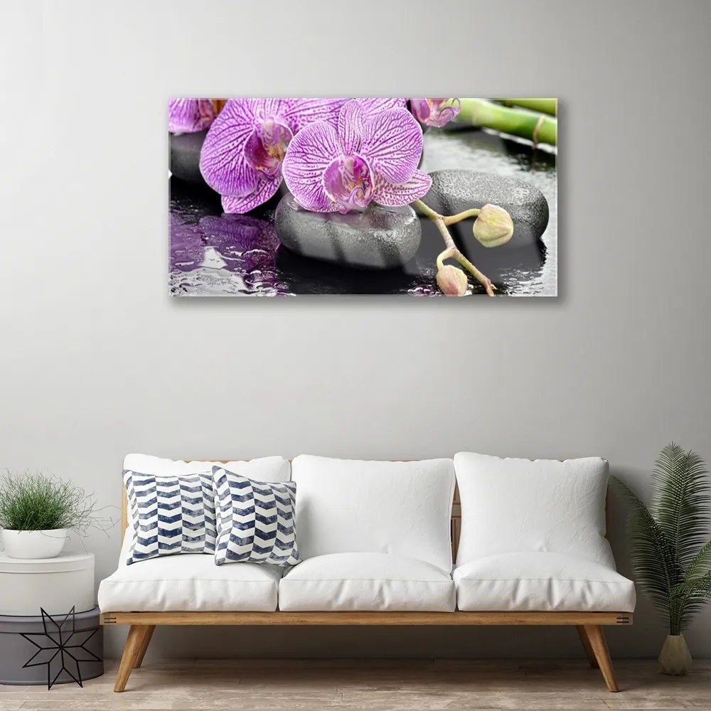 Skleneny obraz Kamene zen orchidea kúpele 100x50 cm