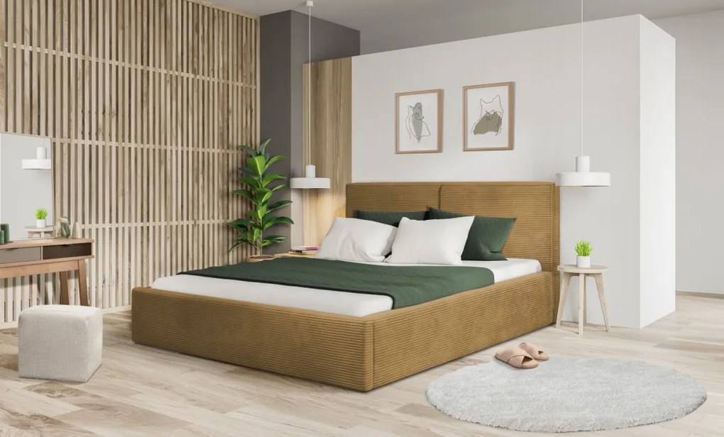 Posteľ Inez 180x200 cm, topazovo žltá štruktúrovaná látka