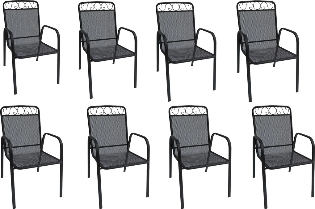 Záhradná kovová stolička 8 ks BABU, čierna