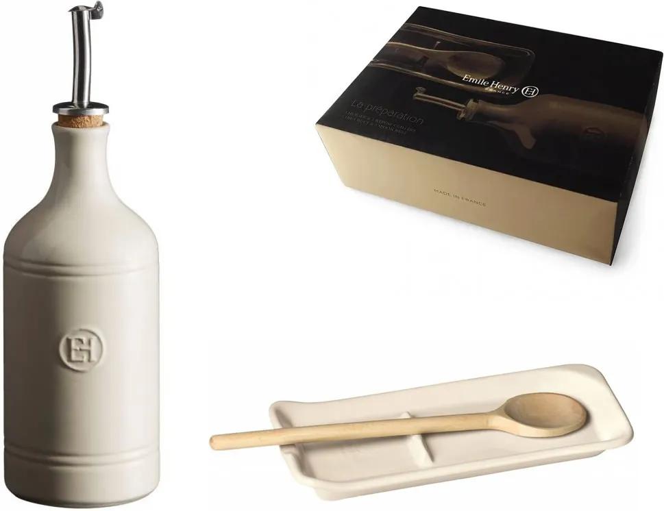 Emile Henry darčekové balenie nádoba na olej + odkladacia miska na varešku, slonovinová kosť
