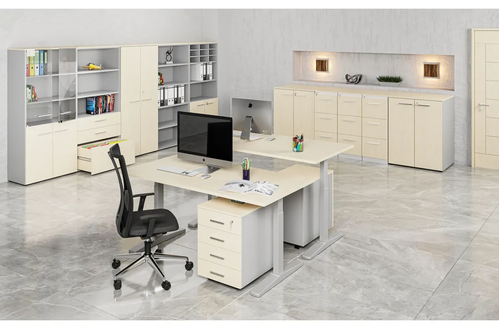 Skriňa so zásuvkami pre závesné zložky PRIMO GRAY, 800 x 420 x 1781 mm, sivá/breza
