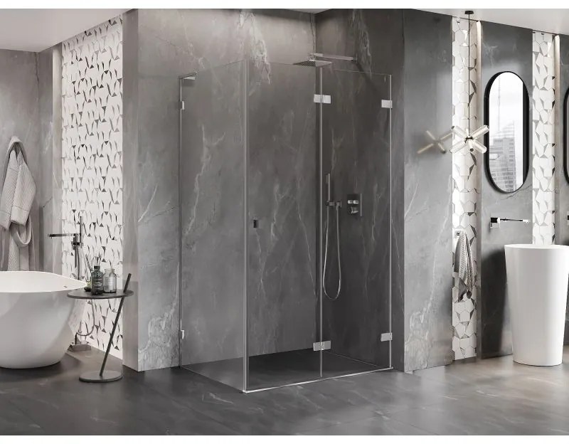 Mexen Lunar-F L, sklápací sprchový kút pravý 85 x 80 cm, 8mm číre sklo, chrómový profil, 836L-085-080-01-00-P