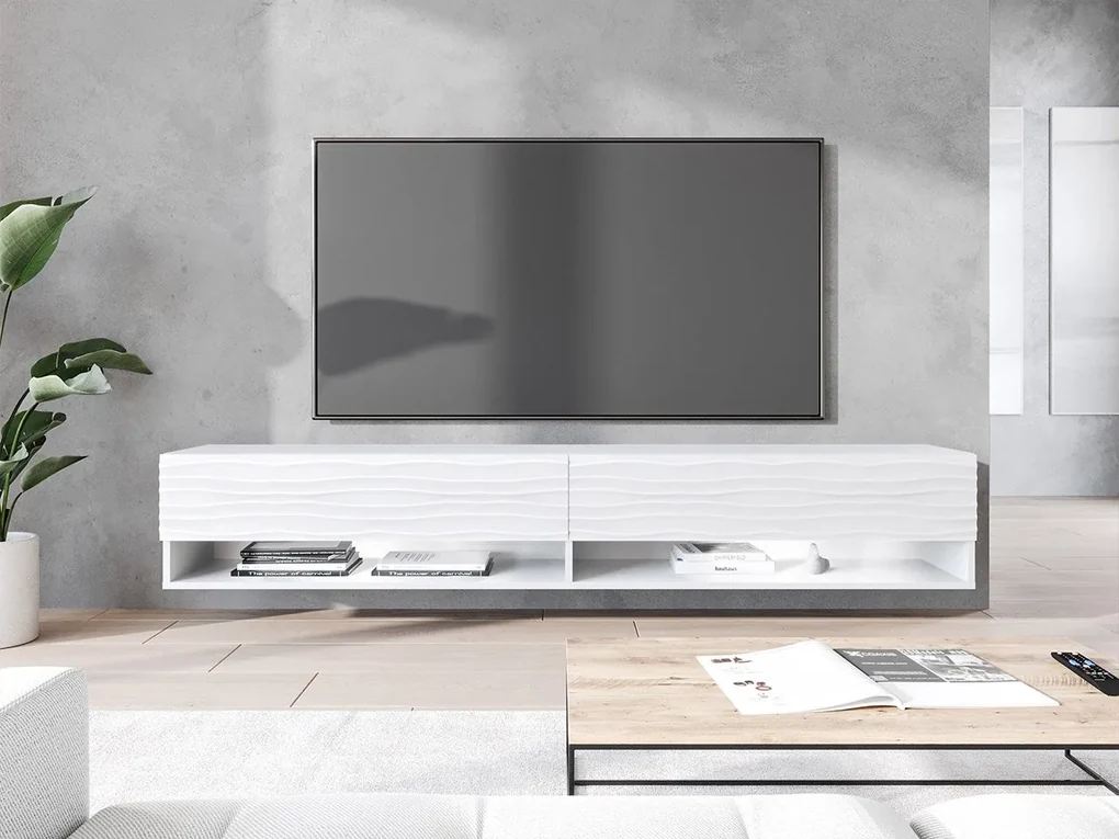 TV stolík/skrinka Adenik 180 MDF, Farby: čierny grafit / čierna fala, Osvetlenie: osvetlenie LED RGB - farebné