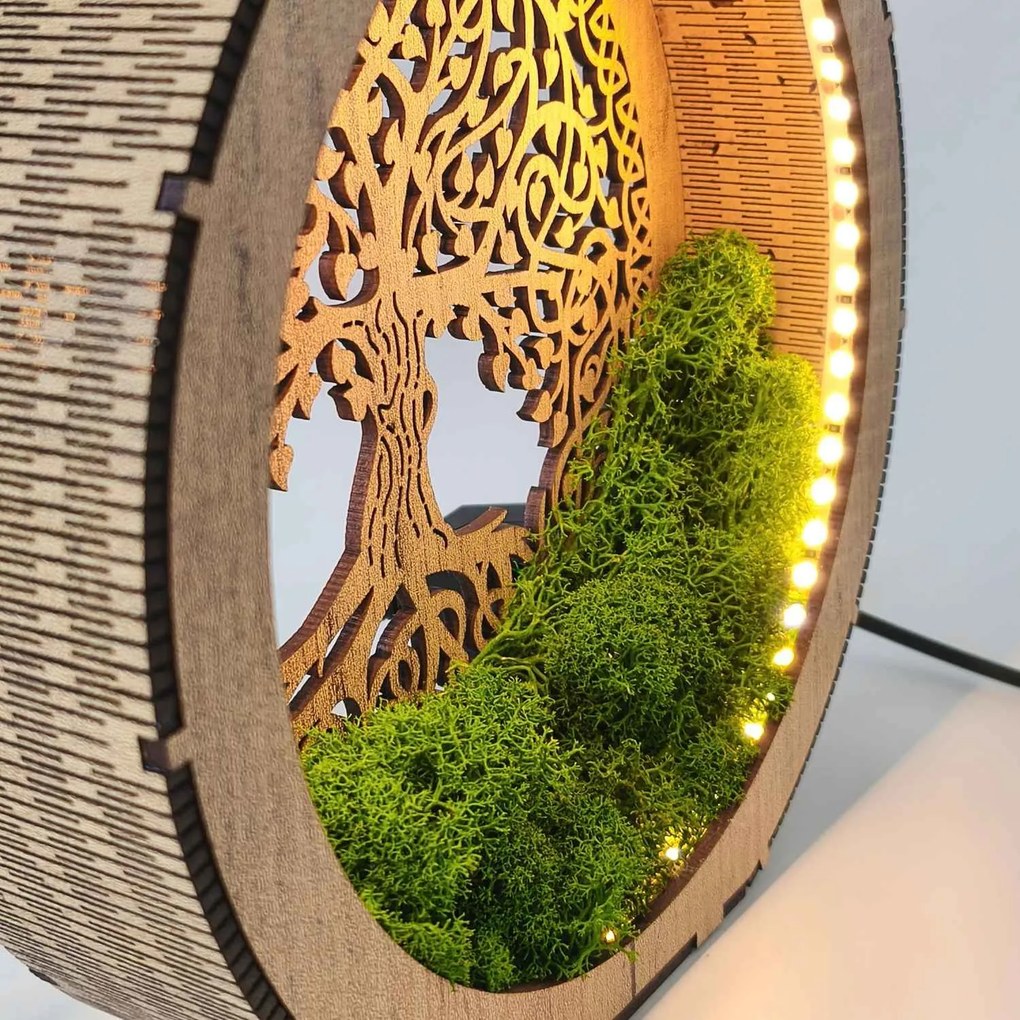 Strom života LED lampa z dreva a machu | ZIVENA: HDF - Orech 20 cm 4785-115180 LED0610