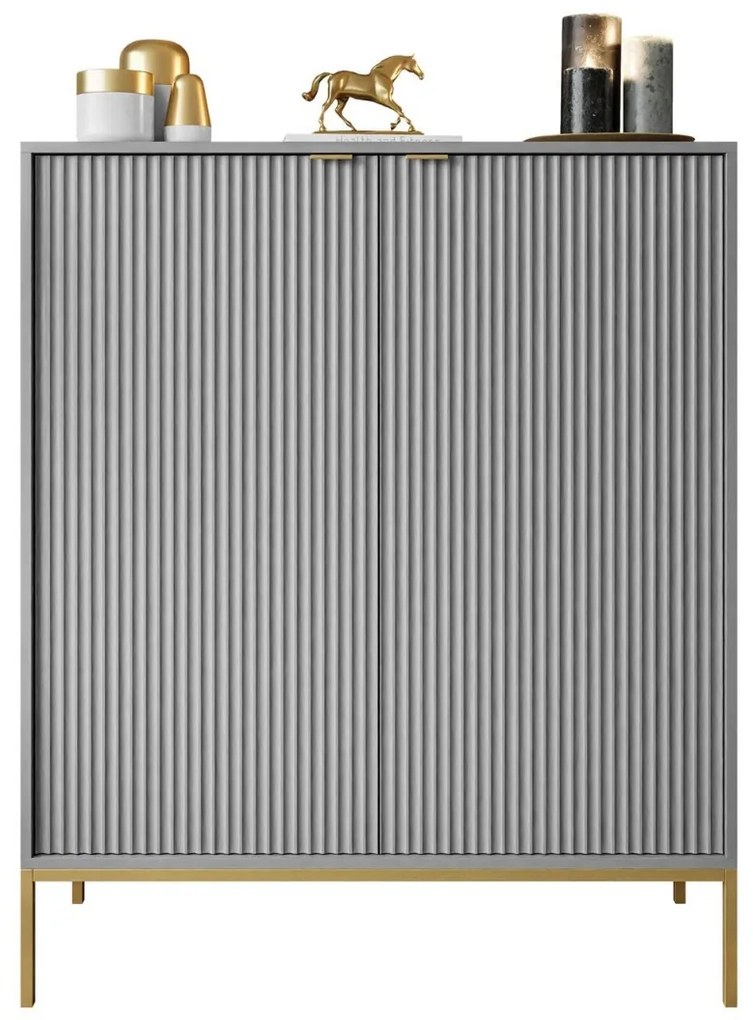 KOMODA VYSOKÁ VIGGO ŠEDÁ + ZLATÝ PODSTAVEC 104 cm
