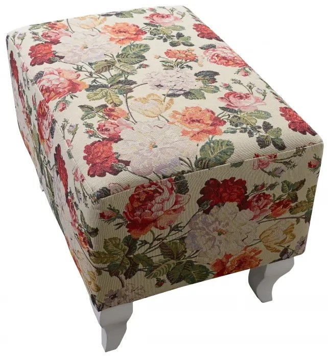 Taburet Royal, béžová kvety (vzor MIL16870/biele)