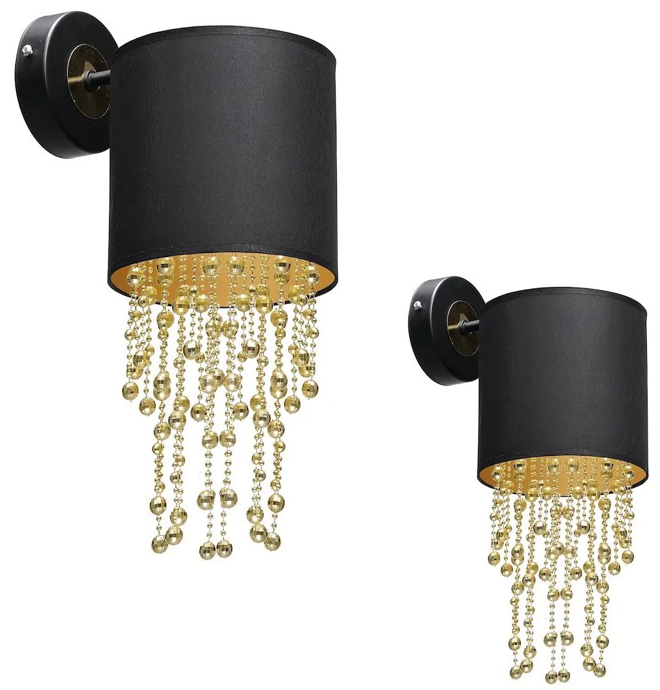 Nástenné svietidlo Almeria, 1x kryštáliky/čierne textilné tienidlo, b/g