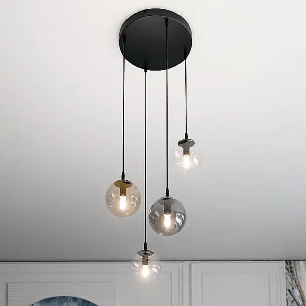 Luster na lanku COSMO 4xE14/10W/230V pr. 40 cm čierna/šedá/béžová/číra