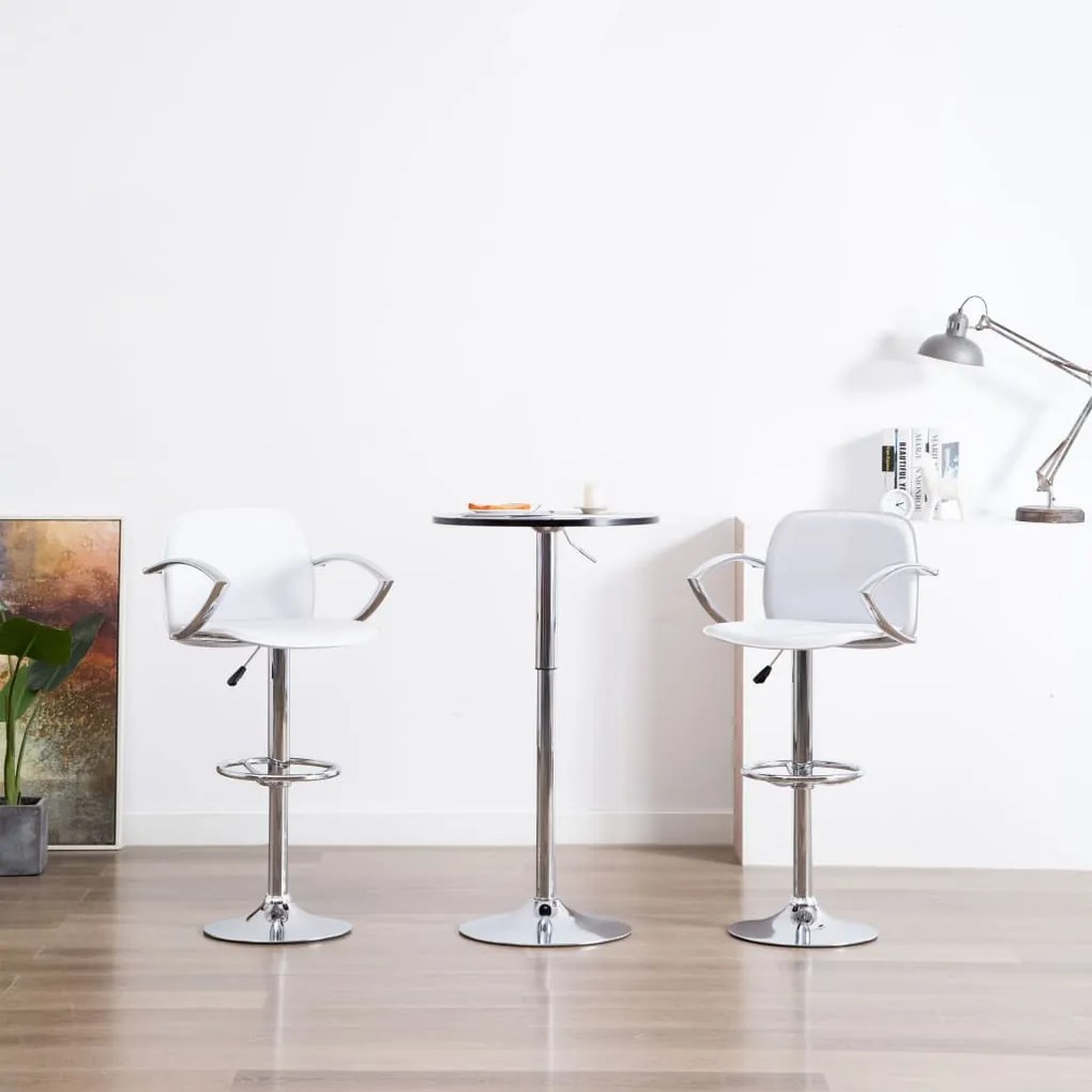 vidaXL Barové stoličky s opierkami 2 ks, biele, umelá koža