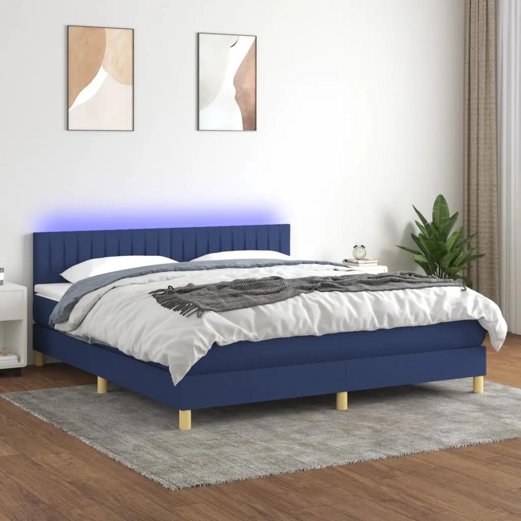 Posteľ boxsping s matracom a LED modrá 180x200 cm látka 3133899