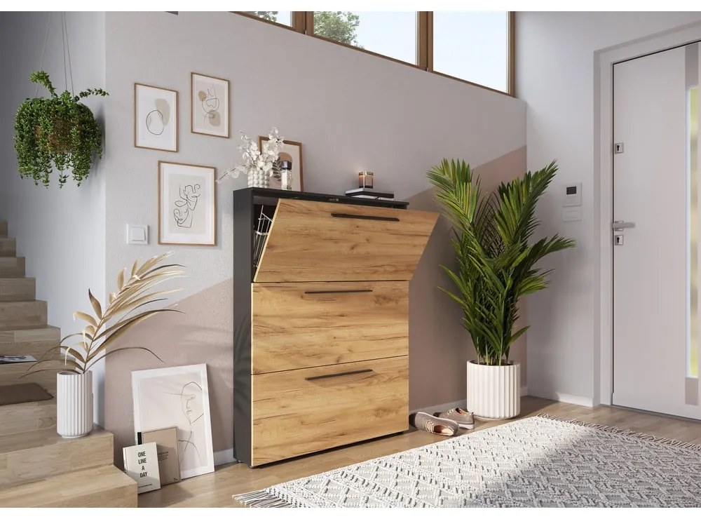 Tmavosivá výklopná skrinka na topánky v dekore duba Wildomar - Germania