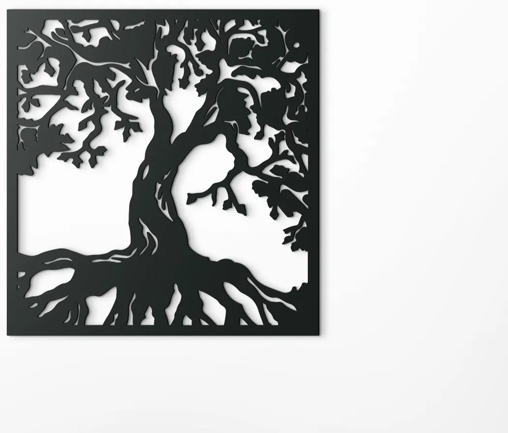 drevko Drevený obraz Strom s koreňmi Rozmer obrazu: 34 x 32,5 cm, Farba dekorácie: Čierna