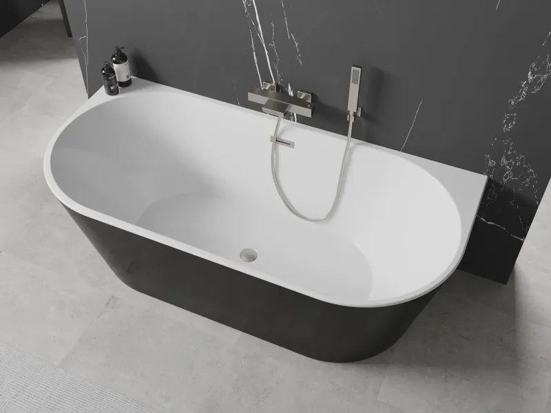 Mexen Oval, voľne stojaca nástenná vaňa 170 x 80 cm, biela-čierna, brúsená oceľ prepad, 52671708075-97
