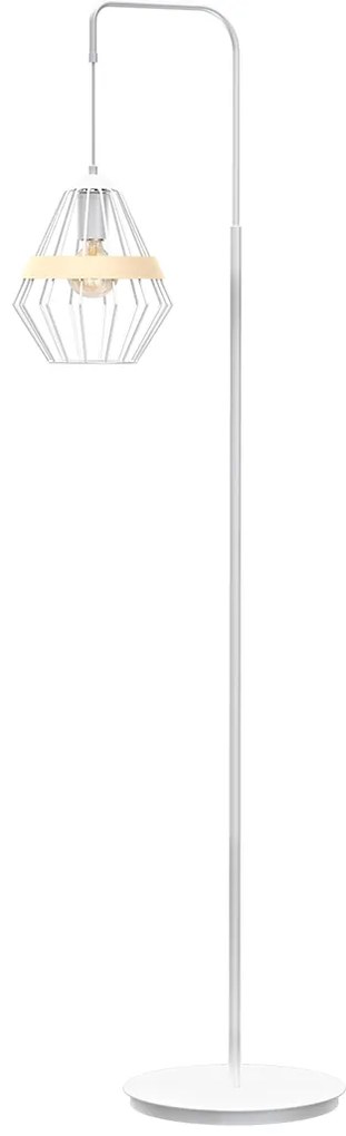 Stojacia lampa Cliff, 1x drevené/biele drôtené tienidlo, w