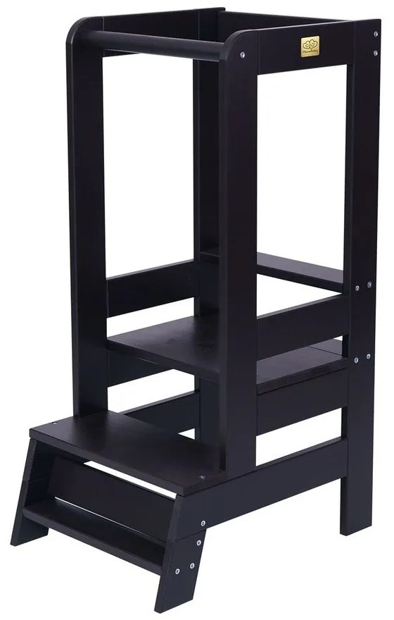 Čierna učiaca veža z borovicového dreva Montessori – Meowbaby