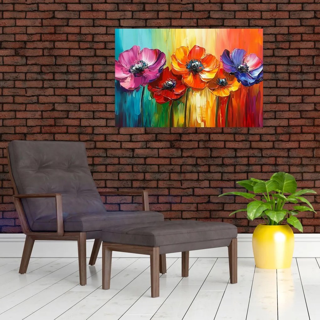 Obraz - Päť pestrofarebných kvetov (90x60 cm)