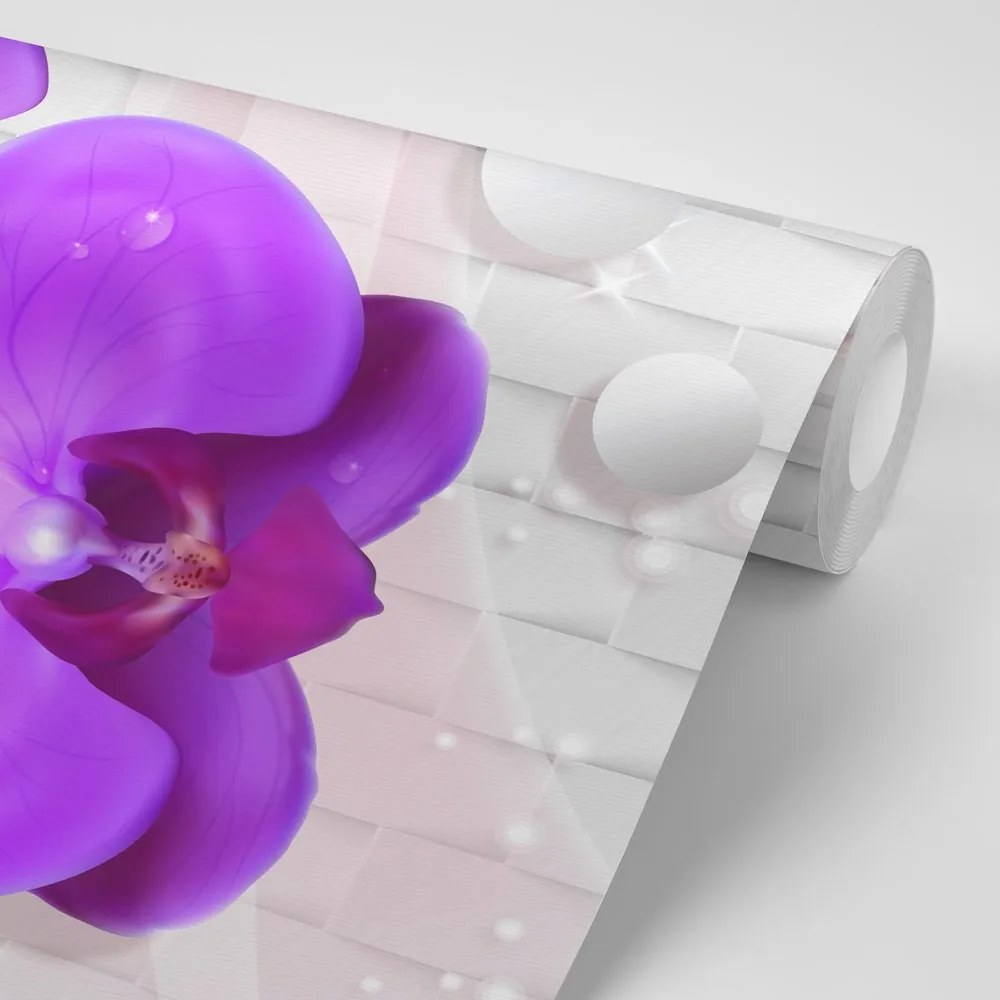 Samolepiaca tapeta fialová orchidea s abstraktným pozadím