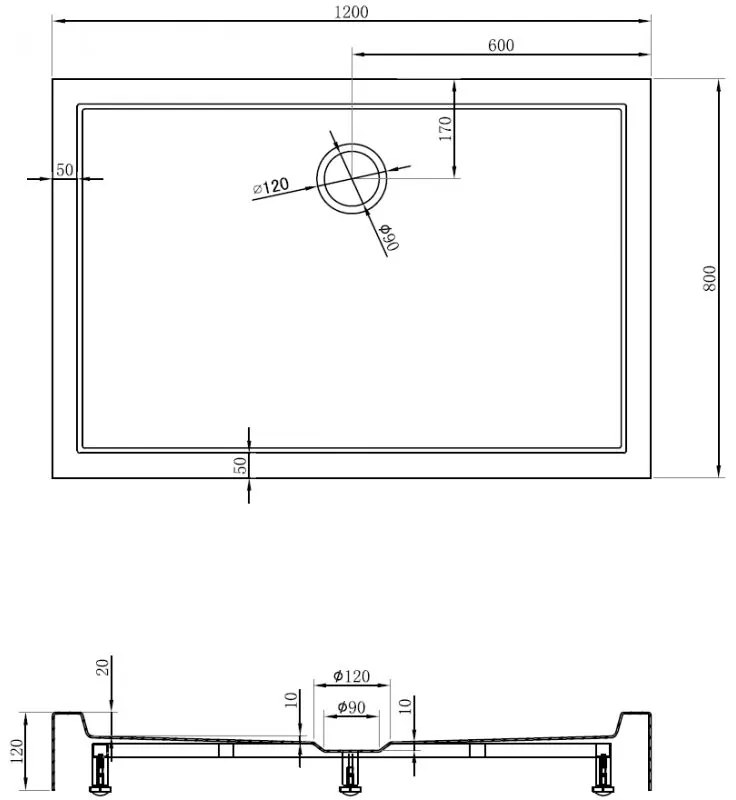 Mexen Flow+, obdĺžniková sprchová vanička 120 x 80 cm, biela lesklá, 46R108012H