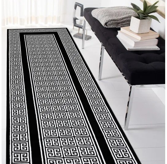 Dywany Łuszczów, Koberec behúň Gloss 6776 85 greek black/ivory, 80x250, čiernobiela, obývacia izba