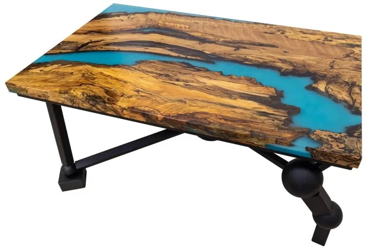 Konferenčný stôl PLANETÁRIUM zo špaltovaného buku a fluorescenčnej epoxidovej živice 96x59