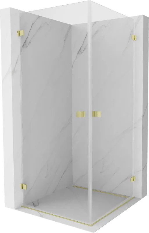 Mexen Lunar-B Duo, výklopný sprchový kút 85 x 85 cm, 8mm číre sklo, zlatý matný profil, 832-085L-085P-55-00
