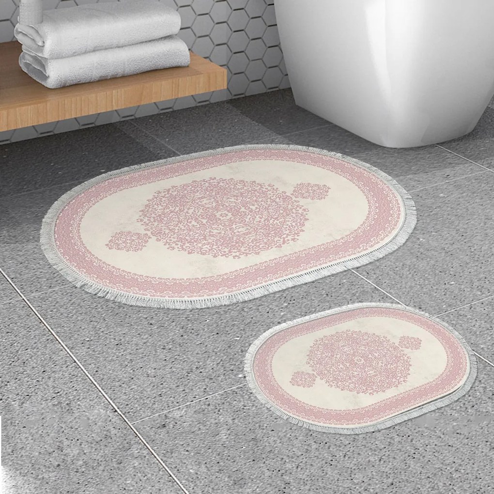 Sada 2 kusov kúpelňových predložiek Art Deco ružová/béžová