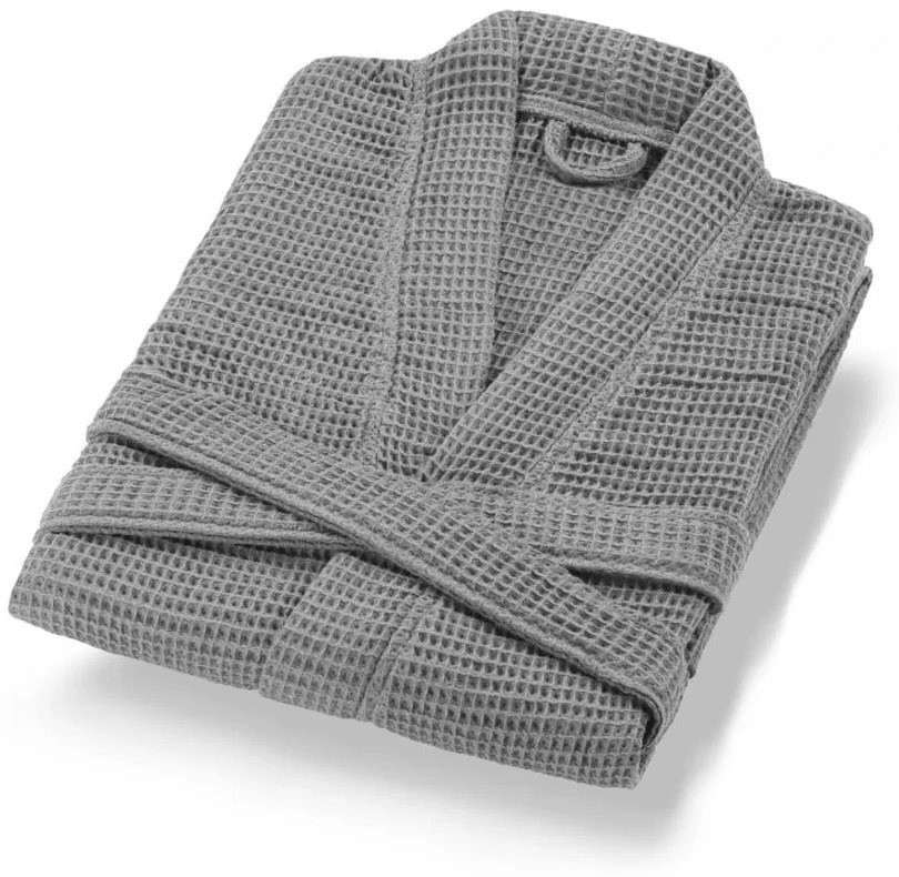 Sivý bavlnený župan veľkosť L Mia Waffle - Foutastic