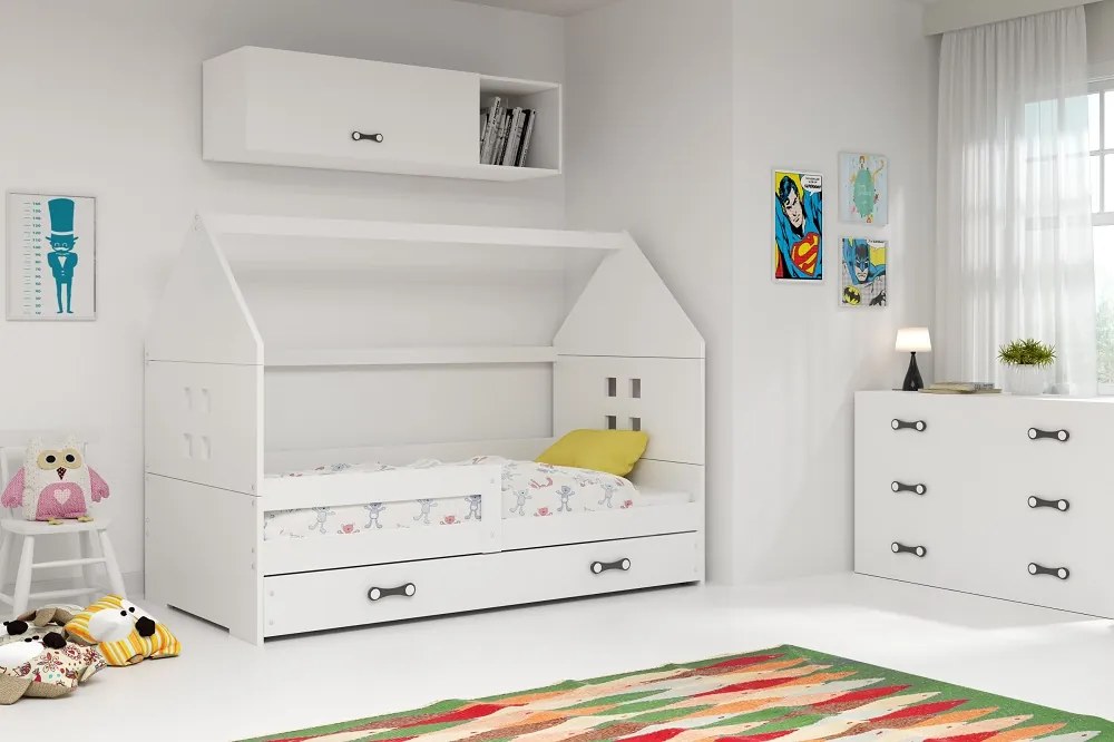 BMS Group Detská posteľ domček DOMI biela - biela so zásuvkou 160x80cm