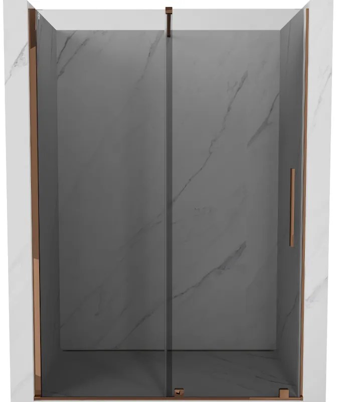 Mexen Velar, posuvné sprchové dvere do otvoru 150 cm, 8mm šedé sklo, ružové zlato, 871-150-000-41-60