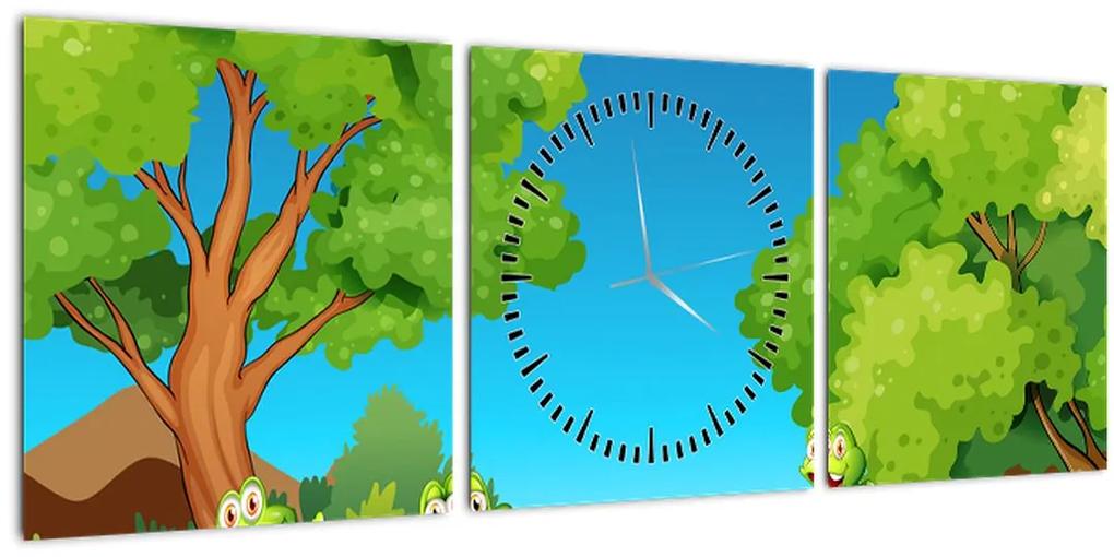 Obraz - Veselí žabiaci (s hodinami) (90x30 cm)