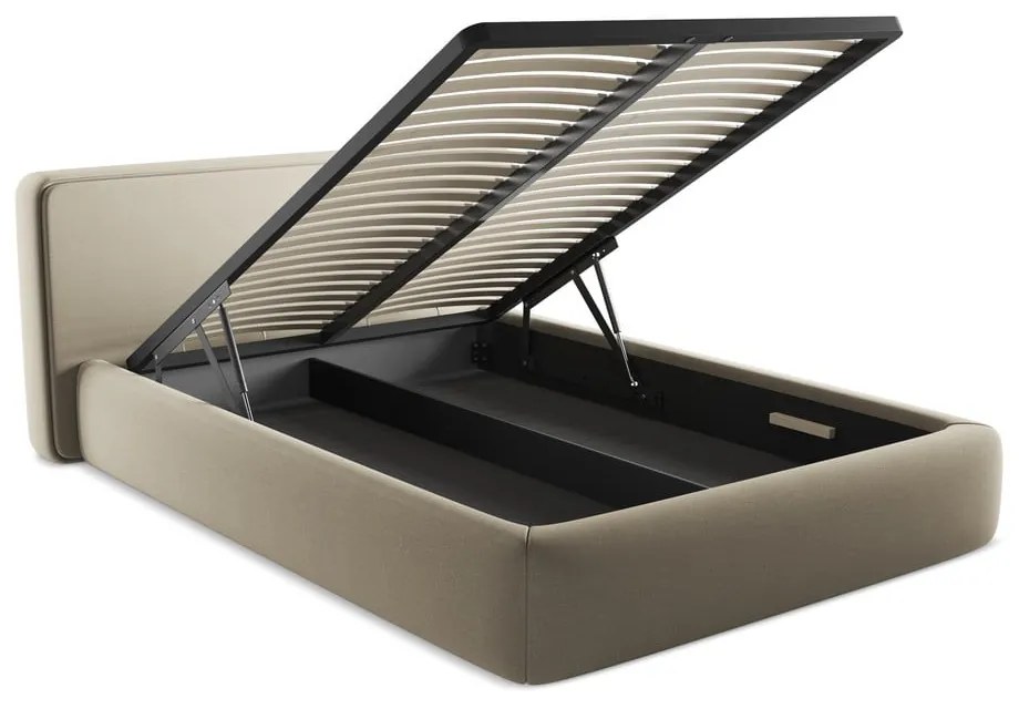 Béžová čalúnená dvojlôžková posteľ s úložným priestorom s roštom 140x200 cm Kiana – Makamii
