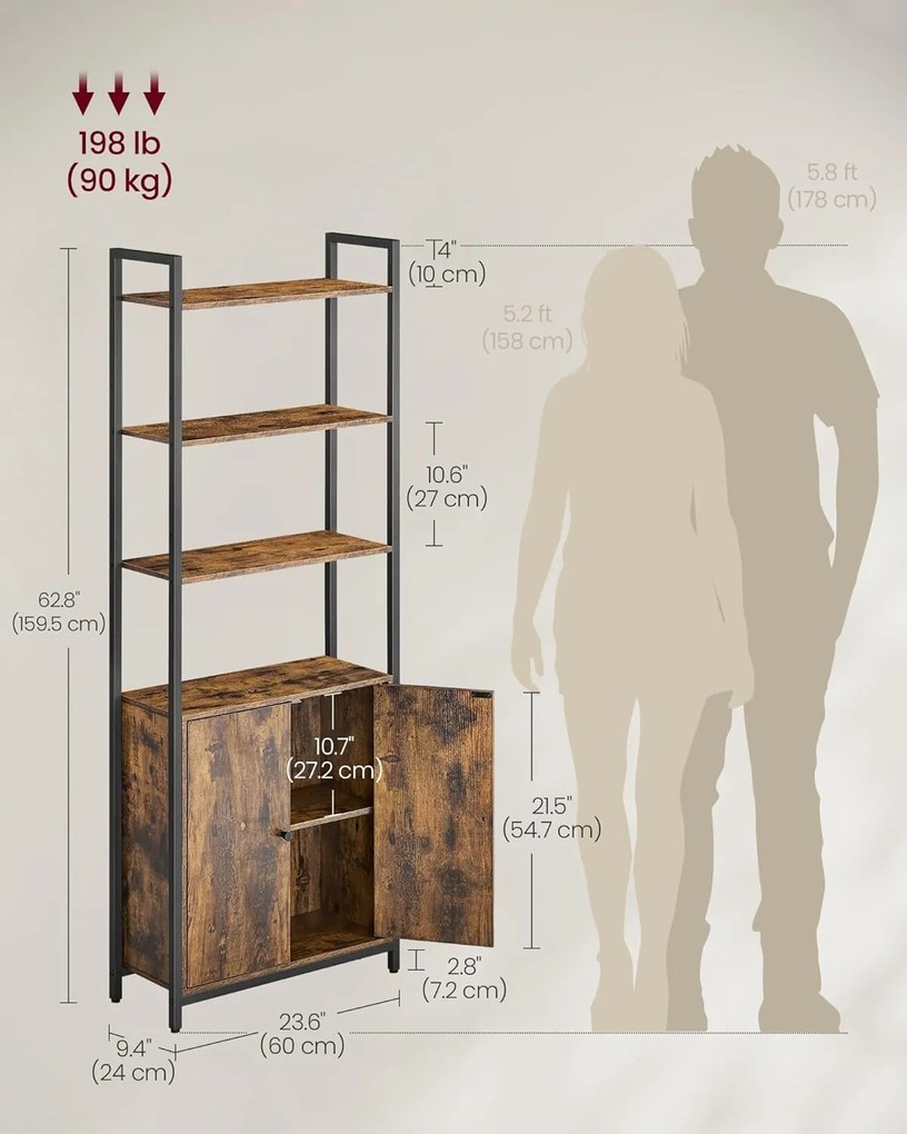 Knihovna Vasagle Memor 60 cm hnědá/černá
