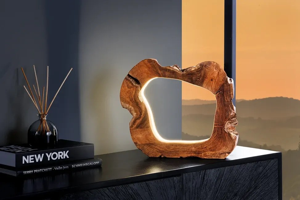 Dizajnová stolná LED lampa Tectona z masívu Teak