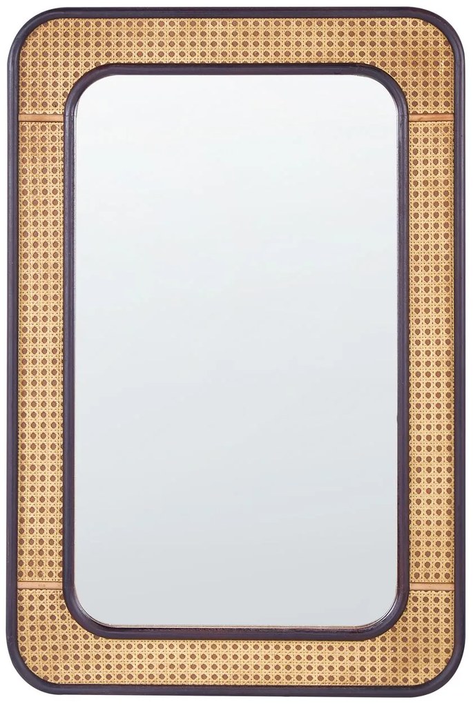 Nástenné zrkadlo 60 x 90 cm čierna/svetlé drevo BERNAS Beliani