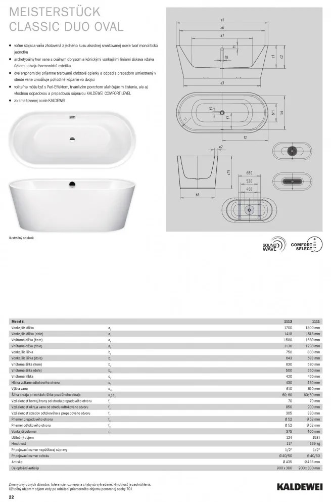 Kaldewei Meisterstück Classic Duo Oval - Voľne stojaca vaňa 1700x750 mm vrátane odpadovej a prepadovej súpravy KA 4002, alpská biela…