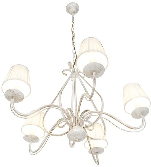 Lustr biely s vrúbkovanými krémovými tienidlami na klipsy 5-svetlo - Giuseppe