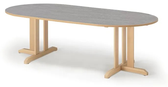 Stôl KUPOL, oválny, 2000x800x600 mm, linoleum - šedá, breza