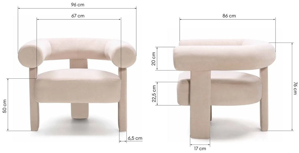 Designové sametové křeslo HELLA světle béžové