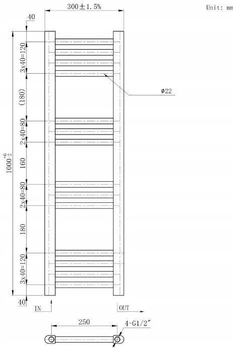 Erga Basic, vykurovacie teleso 1000x300 mm, 271 W, čierna, ERG-LAV-BASIC-10030-BK