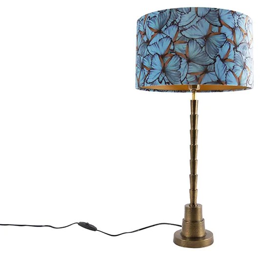 Art Deco stolná lampa bronzová s zamatovými tienidlom s motýľom 35 cm - Pisos
